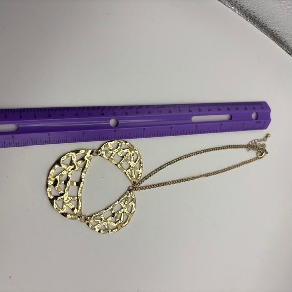 Matte Gold Tone Lattice Geometric Scalloped Linked Statement Chain Necklace - Picture 2 of 3